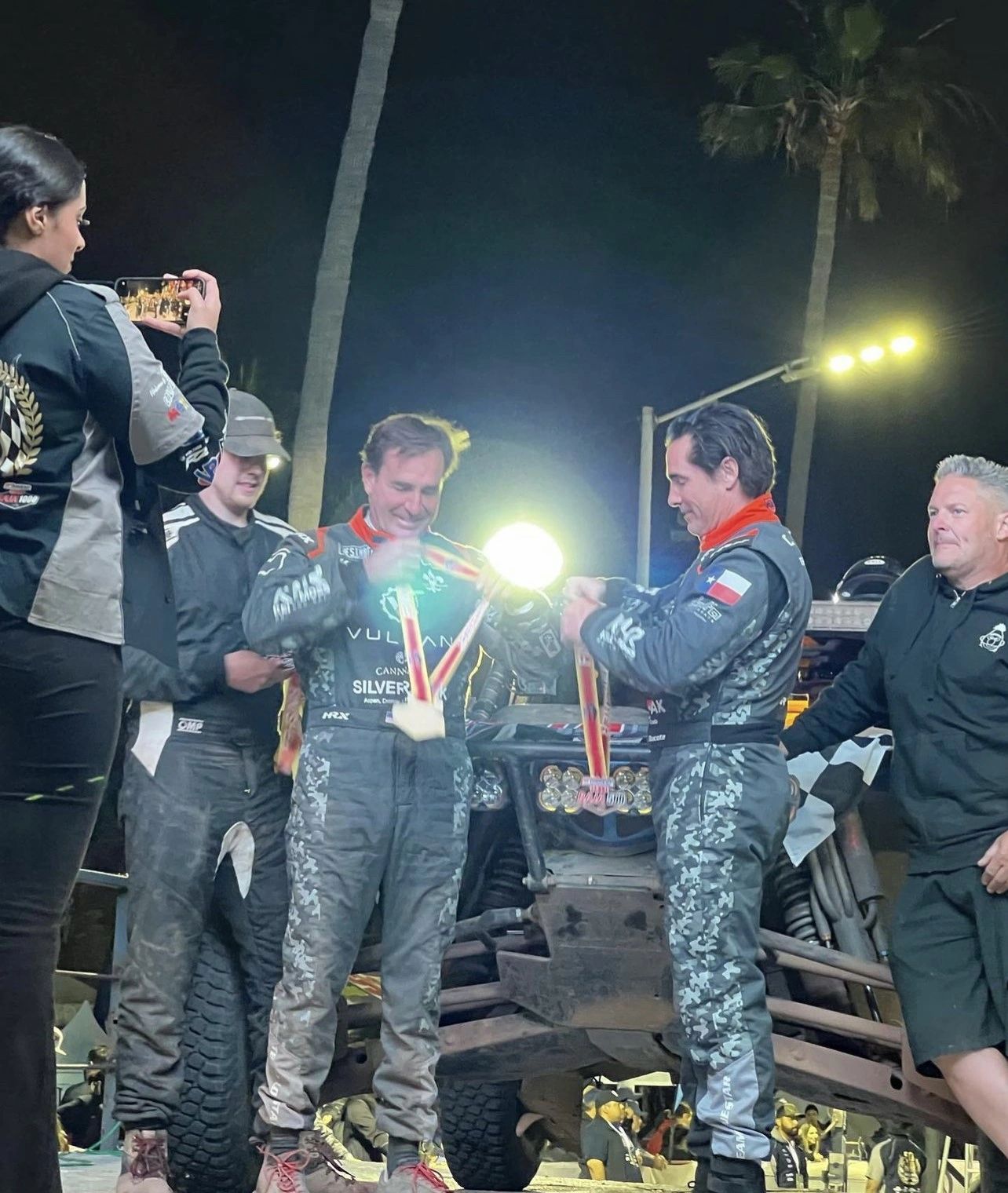 Racing podium celebration